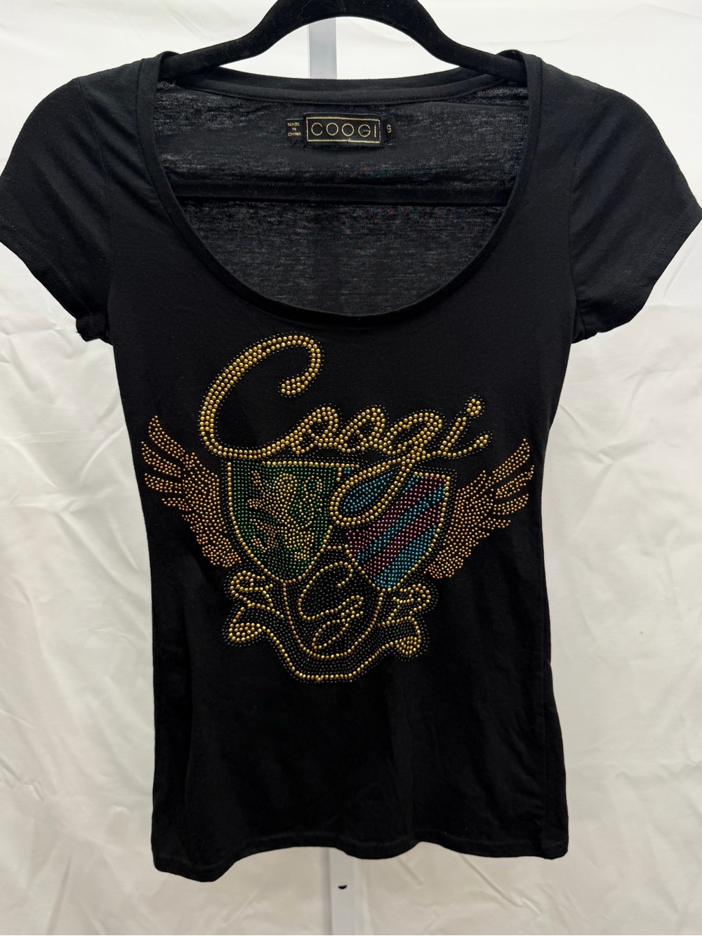 COOGI Black Rhinestone Stud Logo Tee | Size S | Y2K Hip Hop